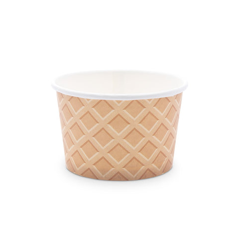 Disposable 8 Oz. Paper Ice Cream Dessert Cups - Waffle - Set Of 8