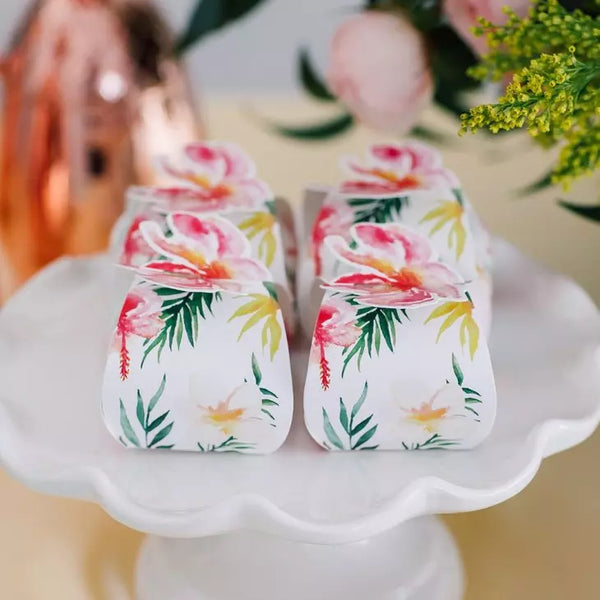 Uniquely Shaped Paper Wedding Favor Boxes - Tropical Floral - Set Of 10