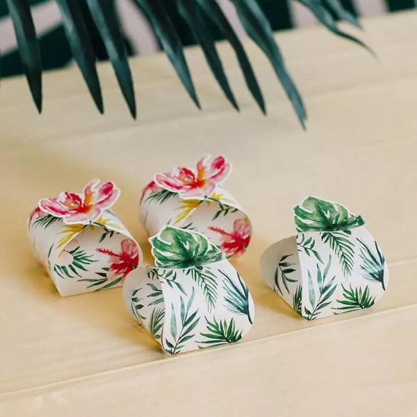 Uniquely Shaped Paper Wedding Favor Boxes - Tropical Floral - Set Of 10