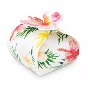 Uniquely Shaped Paper Wedding Favor Boxes - Tropical Floral - Set Of 10