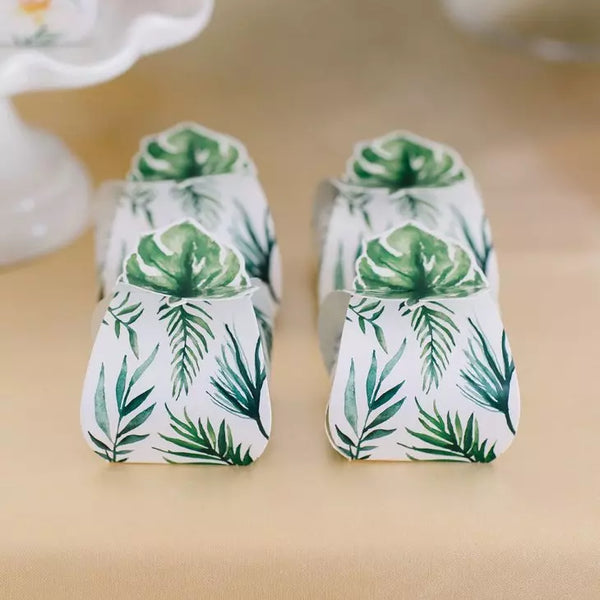 Uniquely Shaped Paper Wedding Favor Boxes - Palm Leaf - Set Of 10