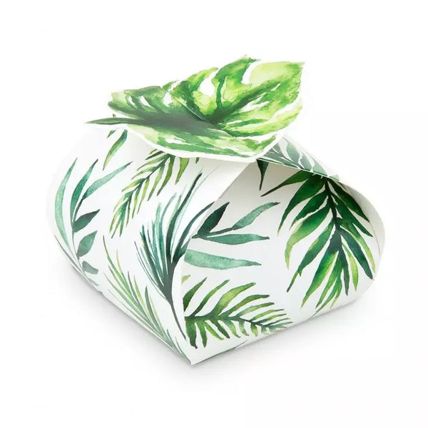 Uniquely Shaped Paper Wedding Favor Boxes - Palm Leaf - Set Of 10