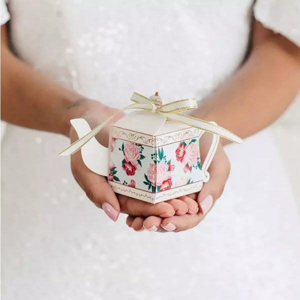 Uniquely Shaped Paper Wedding Favor Boxes - Teapot - Set Of 10