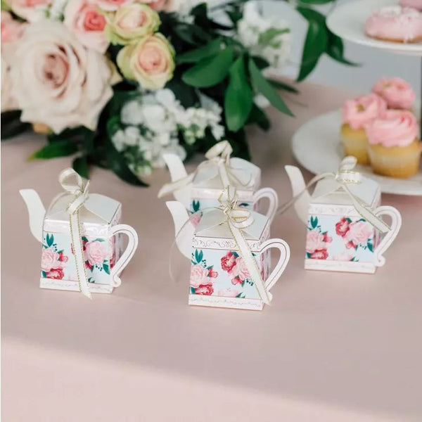 Uniquely Shaped Paper Wedding Favor Boxes - Teapot - Set Of 10