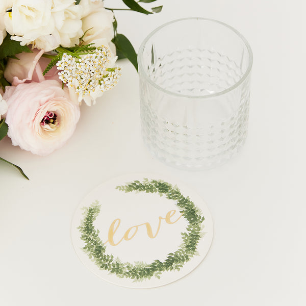 Round Paper Drink Coasters - Love Wreath - Set Of 12