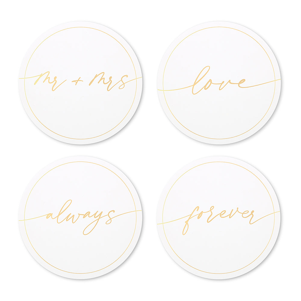 Round Paper Drink Coasters - Mr And Mrs Collection - Set Of 12