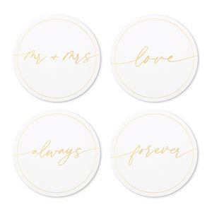 Round Paper Drink Coasters - Mr And Mrs Collection - Set Of 12