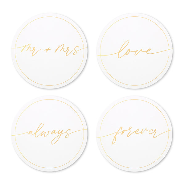 Round Paper Drink Coasters - Mr And Mrs Collection - Set Of 12