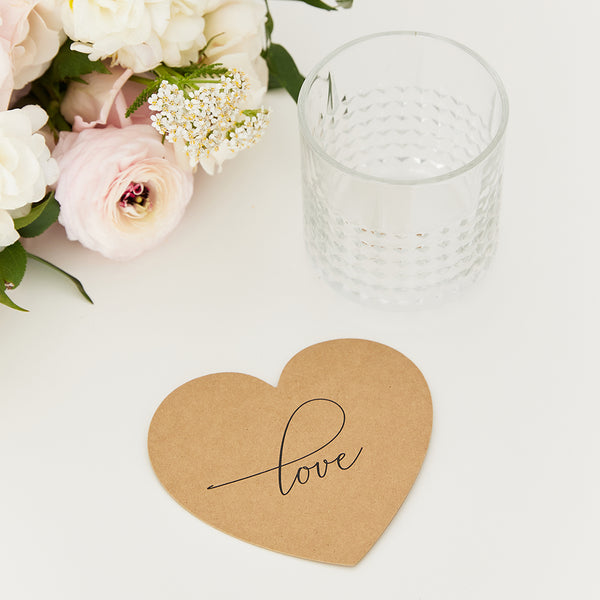 Heart Shaped Paper Drink Coasters - Love - Set Of 12