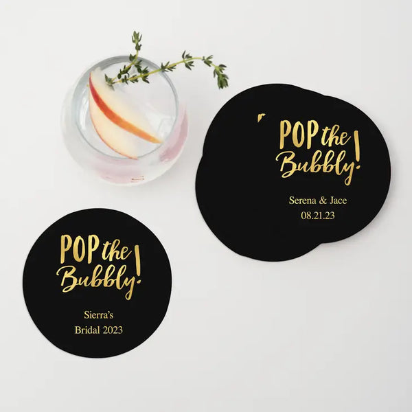 Personalized Paper Coasters - Round - Engagement Party