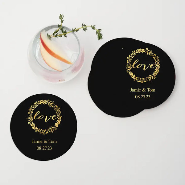 Personalized Paper Coasters - Round - Wedding