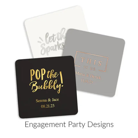 Personalized Paper Coasters - Square - Engagement Party