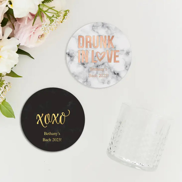 Personalized Marble Paper Coasters - Round - Bachelorette