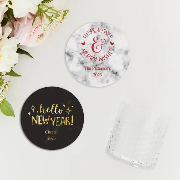 Personalized Marble Paper Coasters - Round - Holiday