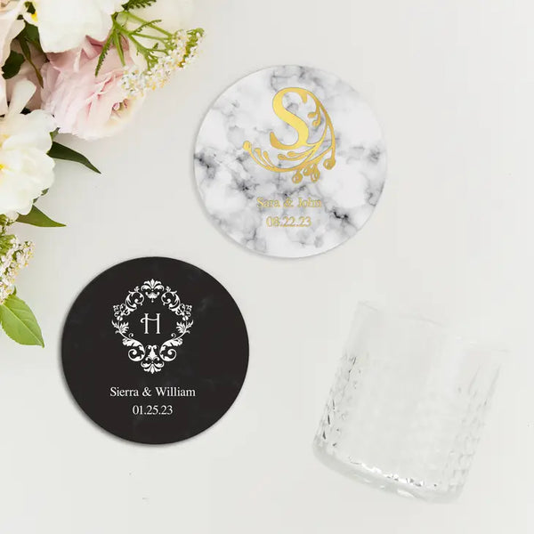 Personalized Marble Paper Coasters - Round - Monograms