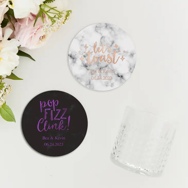 Personalized Marble Paper Coasters - Round - Trendy Sayings