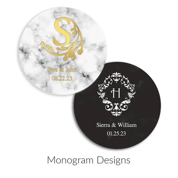 Personalized Marble Paper Coasters - Round - Monograms