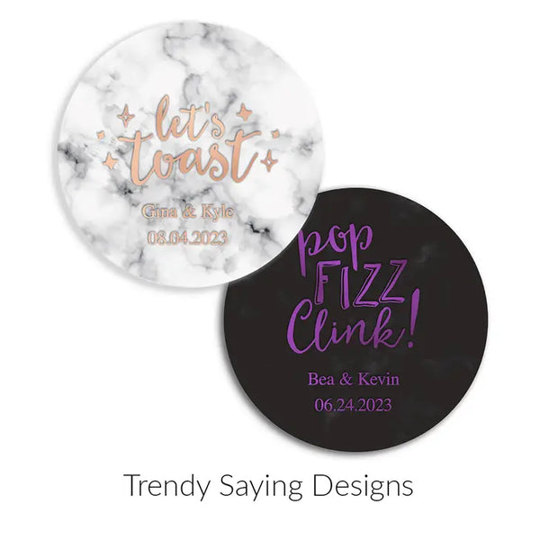 Personalized Marble Paper Coasters - Round - Trendy Sayings