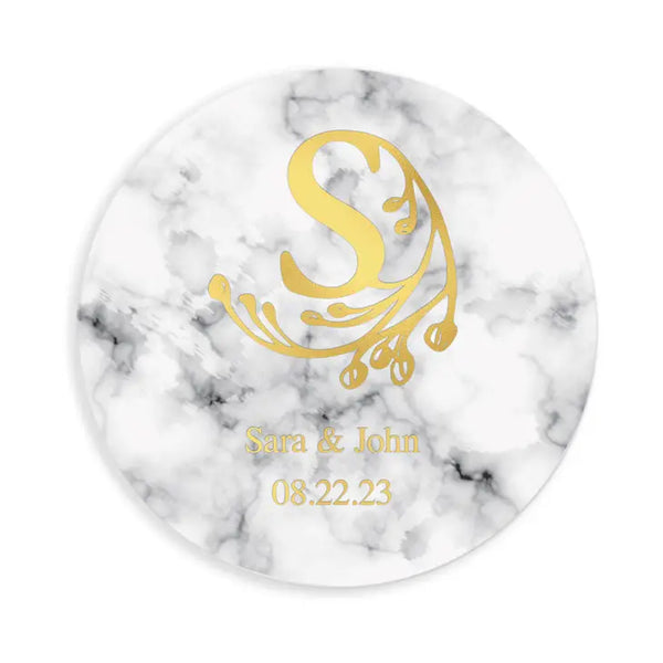 Personalized Marble Paper Coasters - Round - Monograms