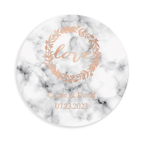 Personalized Marble Paper Coasters - Round - Wedding