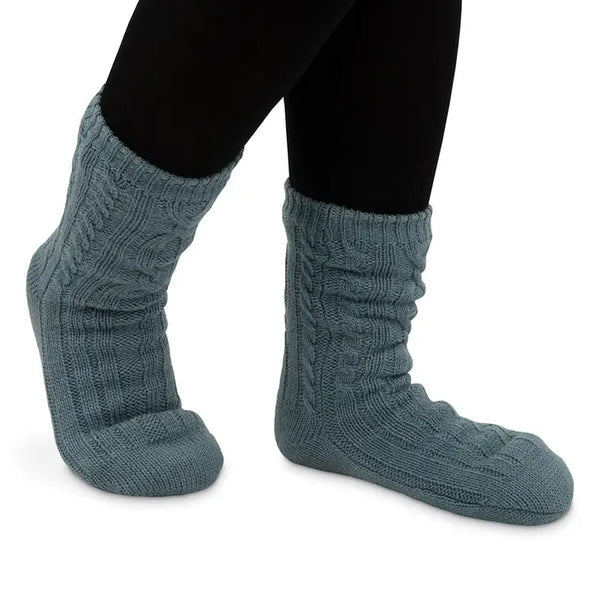 Personalized Cozy Sherpa Lined Cable Knit Slipper Socks - Thank You