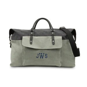 Large Personalized Canvas Weekender Travel Bag - Black & Grey