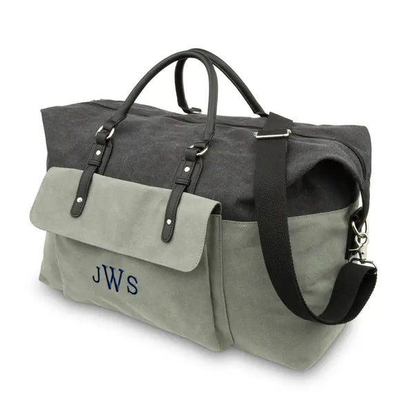 Large Personalized Canvas Weekender Travel Bag - Black & Grey