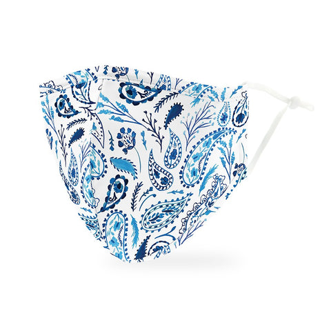 Adult Reusable, Washable 3 Ply Cloth Face Mask With Filter Pocket - Blue Paisley