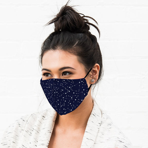 Adult Reusable, Washable 3 Ply Cloth Face Mask With Filter Pocket - Starry Sky