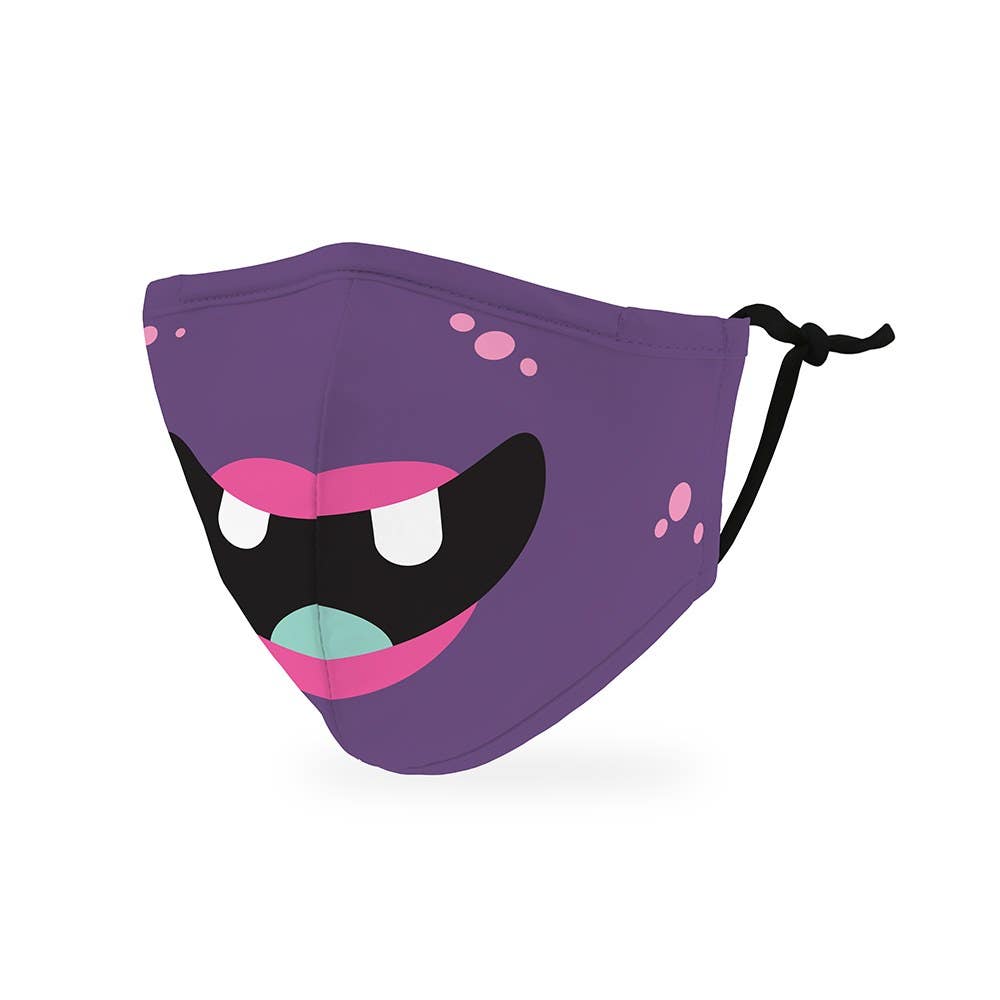 Kid's Reusable, Washable 3 Ply Cloth Face Mask With Filter Pocket - Little Purple Monster