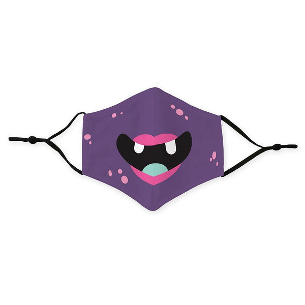 Kid's Reusable, Washable 3 Ply Cloth Face Mask With Filter Pocket - Little Purple Monster