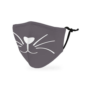 Kid's Reusable, Washable 3 Ply Cloth Face Mask With Filter Pocket - Grey Kitty