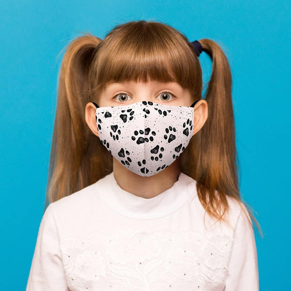 Kid's Reusable, Washable 3 Ply Cloth Face Mask With Filter Pocket - Paw Prints