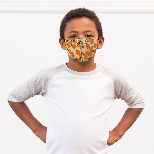 Kid's Reusable, Washable 3 Ply Cloth Face Mask With Filter Pocket - Oranges