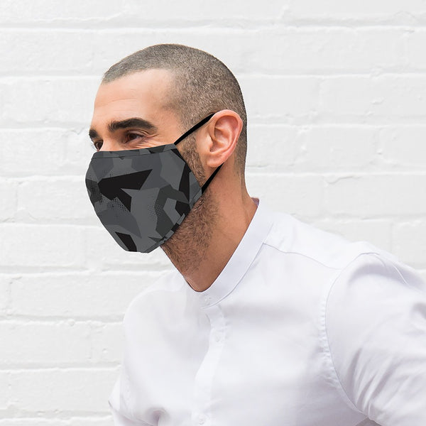 Adult Reusable, Washable 3 Ply Cloth Face Mask With Filter Pocket - Modern Black Camo