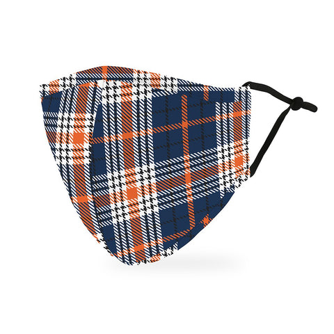 Adult Reusable, Washable 3 Ply Cloth Face Mask With Filter Pocket - Navy Plaid