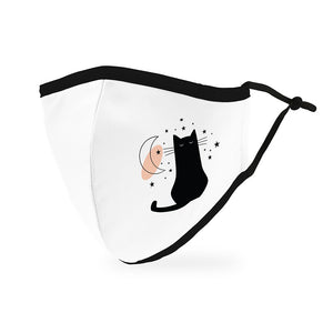 Adult Reusable, Washable 3 Ply Cloth Face Mask With Filter Pocket - Moon Cat