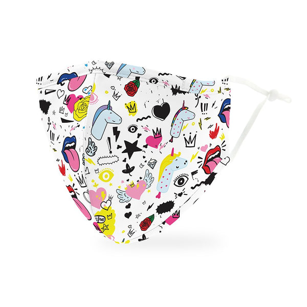 Adult Reusable, Washable 3 Ply Cloth Face Mask With Filter Pocket - Doodles