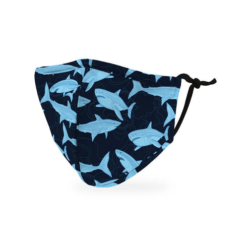 Kid's Reusable, Washable 3 Ply Cloth Face Mask With Filter Pocket - Blue Sharks