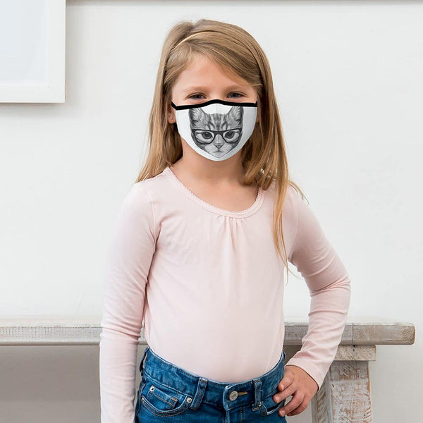 Kid's Reusable, Washable 3 Ply Cloth Face Mask With Filter Pocket - Nerdy Cat