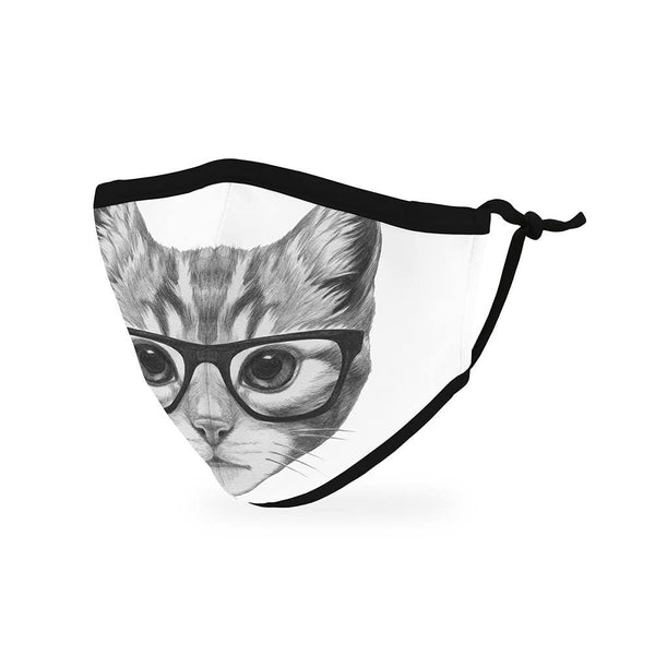 Kid's Reusable, Washable 3 Ply Cloth Face Mask With Filter Pocket - Nerdy Cat