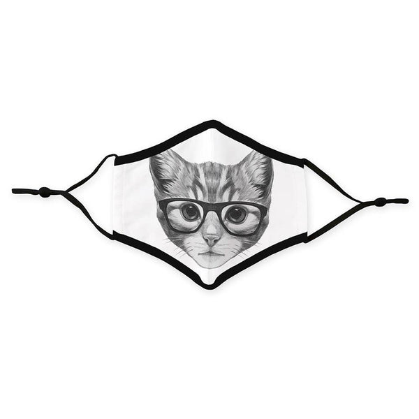 Kid's Reusable, Washable 3 Ply Cloth Face Mask With Filter Pocket - Nerdy Cat