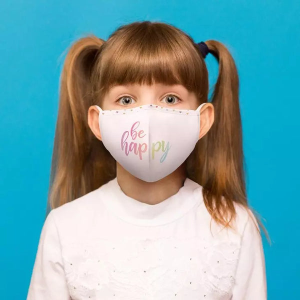 Kid's Reusable, Washable 3 Ply Cloth Face Mask With Filter Pocket - Be Happy