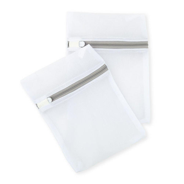 Small Polyester Mesh Zippered Face Mask Wash Bag - White - Set Of 2