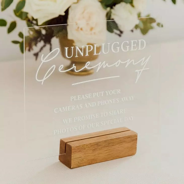 Clear Acrylic Wedding Table Sign - Unplugged Ceremony