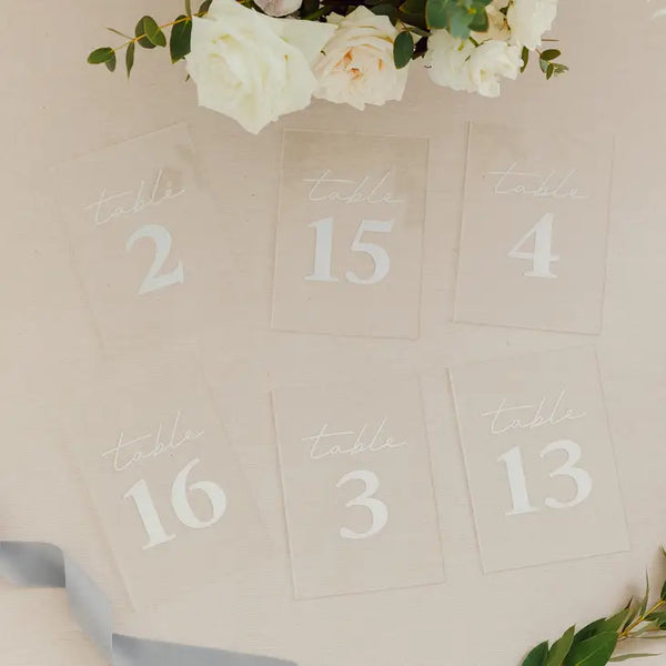 5" x 7" Clear Acrylic Table Number Signs - Simple Script - Pack of 6