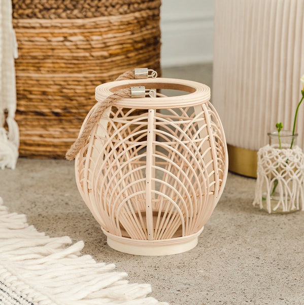 Large Natural Hanging Lantern - Rattan & Glass