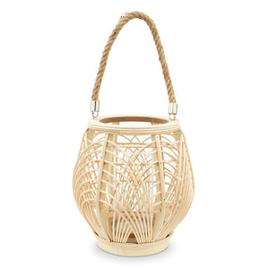 Large Natural Hanging Lantern - Rattan & Glass