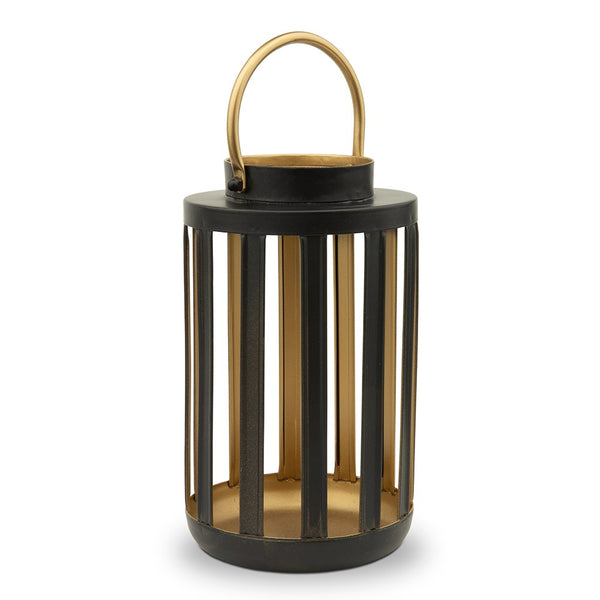 Metal Cylinder Hanging Lantern - Black & Gold - Set Of 2