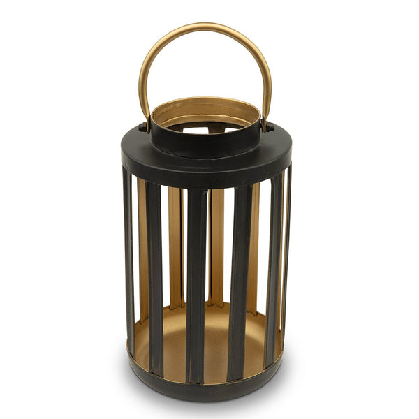 Metal Cylinder Hanging Lantern - Black & Gold - Set Of 2